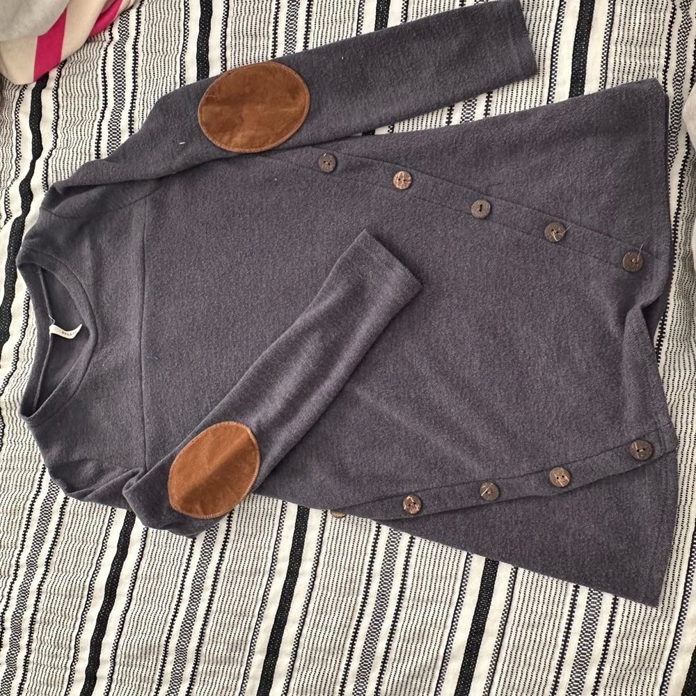 Gray Sweater with Brown Elbow Patches